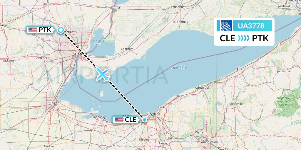 UA3778 United Airlines Flight Map: Cleveland to Oakland County
