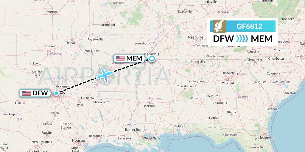 GF6812 Gulf Air Flight Map: Dallas to Memphis