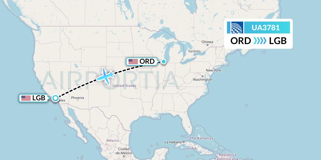 UA3781 United Airlines Flight Map: Chicago to Long Beach