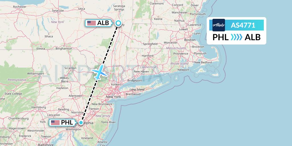 AS4771 Alaska Airlines Flight Map: Philadelphia to Albany