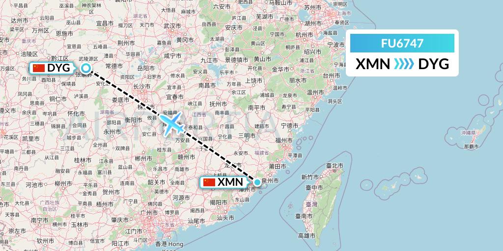 FU6747 Fuzhou Airlines Flight Map: Xiamen to Dayong
