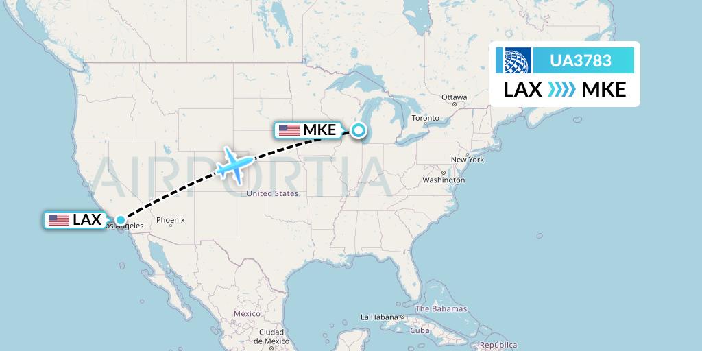 UA3783 United Airlines Flight Map: Los Angeles to Milwaukee