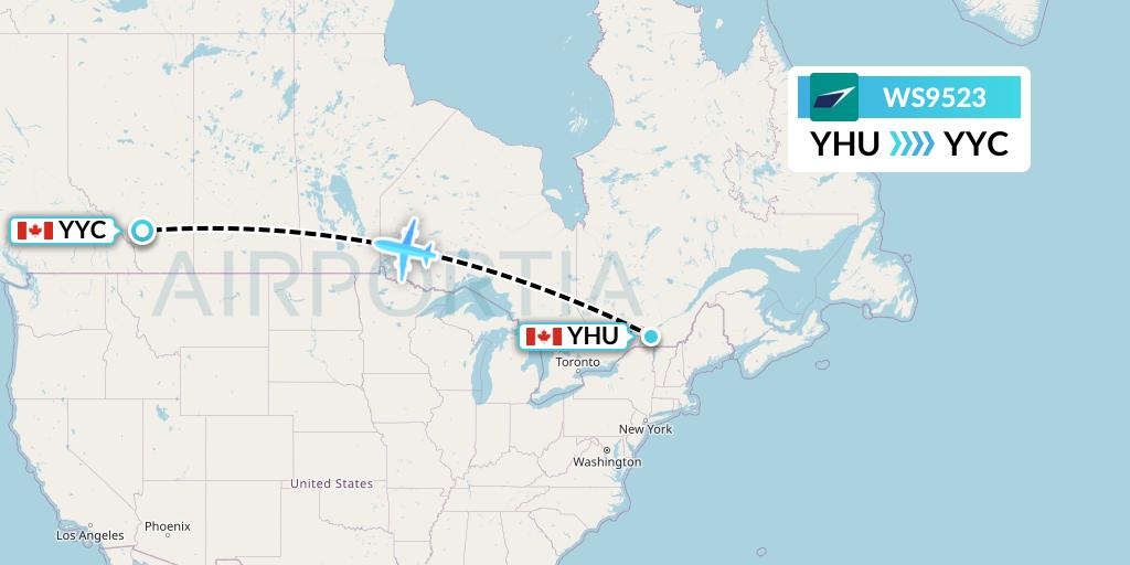 WS9523 WestJet Flight Map: Montreal to Calgary