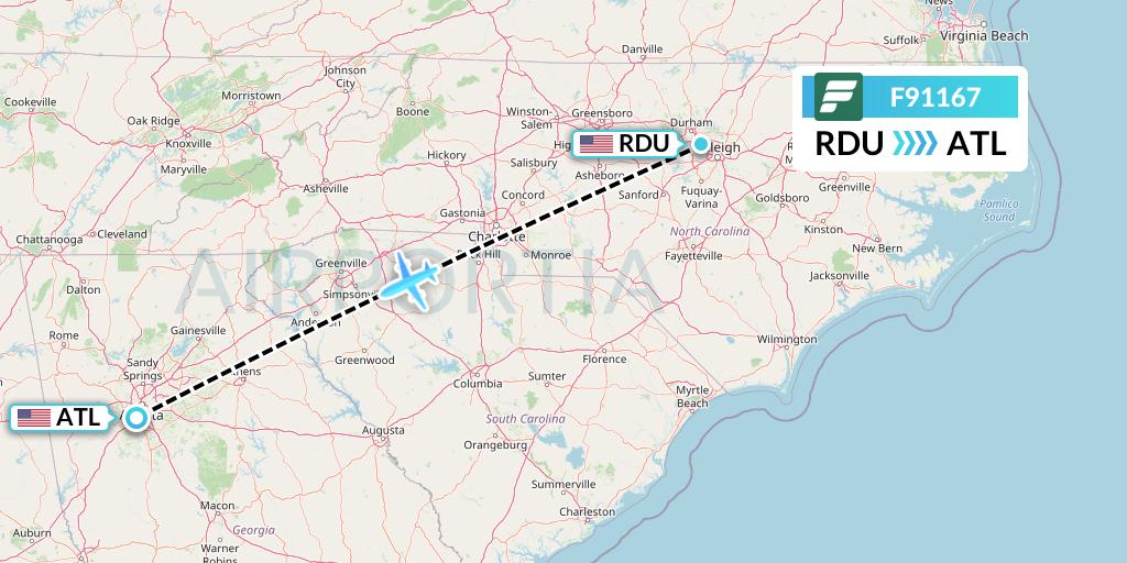 F91167 Frontier Airlines Flight Map: Raleigh-Durham to Atlanta