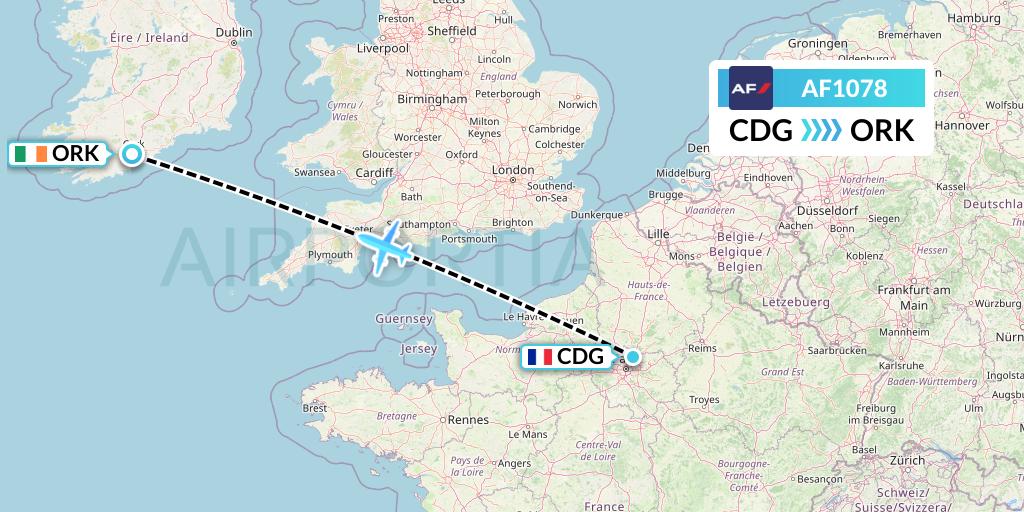 AF1078 Air France Flight Map: Paris to Cork