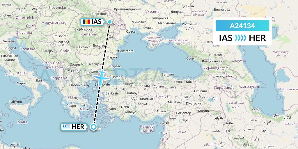 A24134 Anima Wings Aviation Flight Map: Iasi to Heraklion