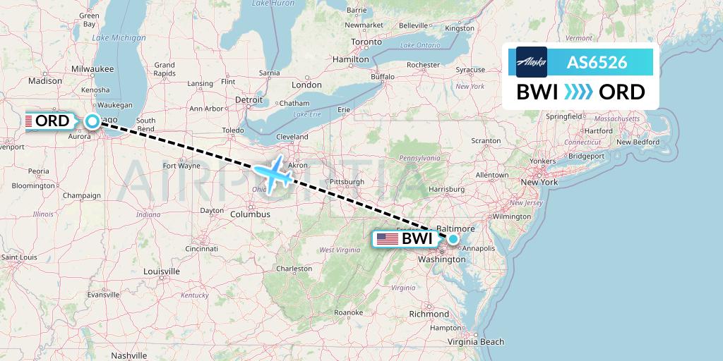 AS6526 Alaska Airlines Flight Map: Baltimore to Chicago