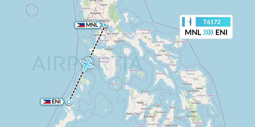 T6172 AirSWIFT Flight Map: Manila to El Nido