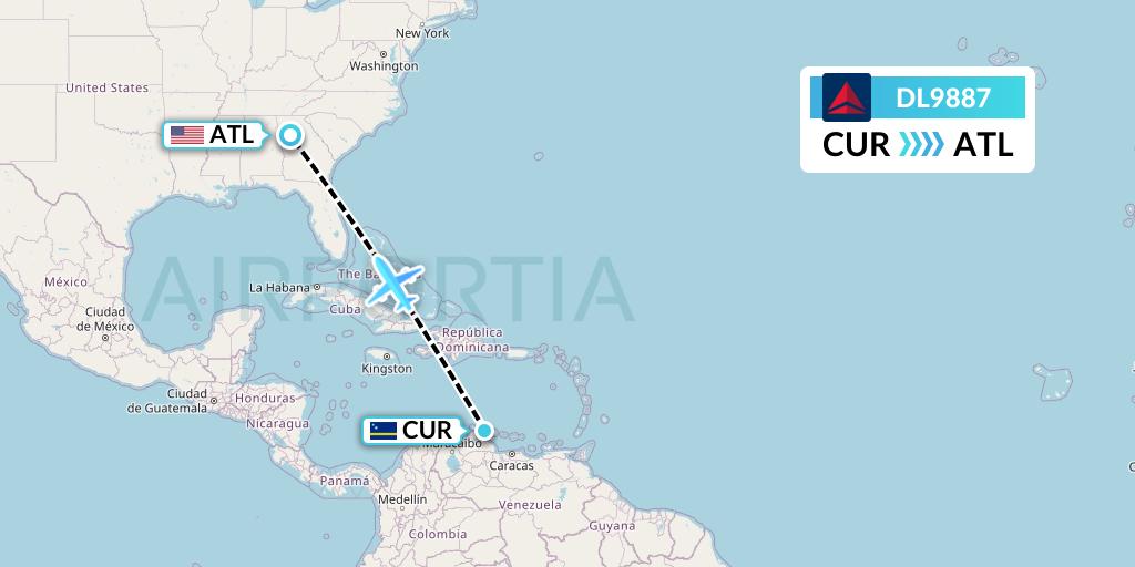 DL9887 Delta Air Lines Flight Map: Willemstad to Atlanta