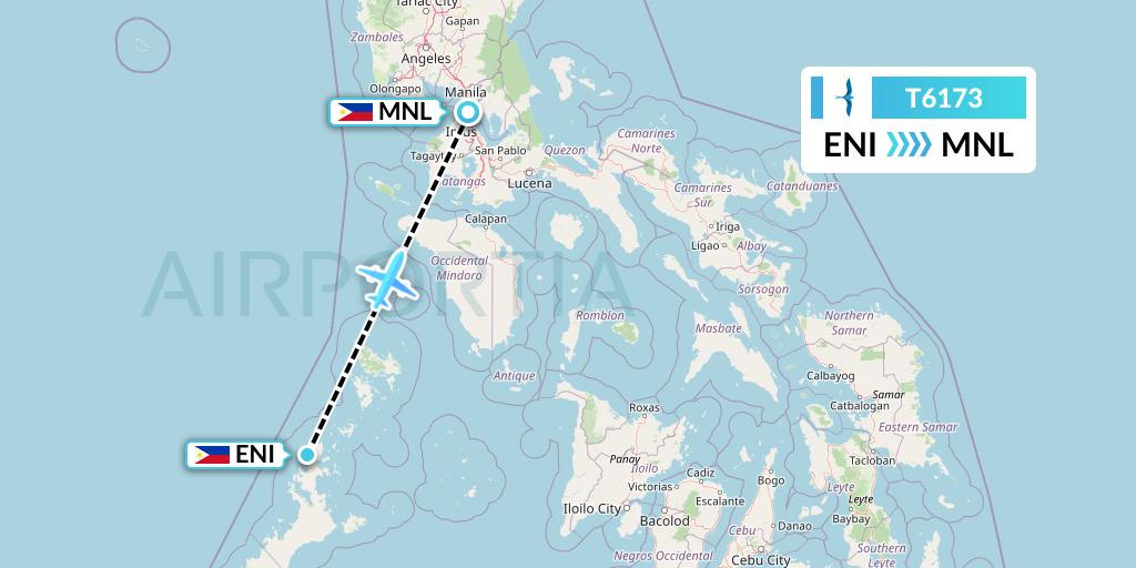 T6173 AirSWIFT Flight Map: El Nido to Manila