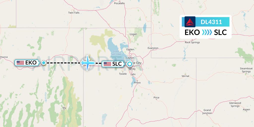 DL4311 Delta Air Lines Flight Map: Elko to Salt Lake City