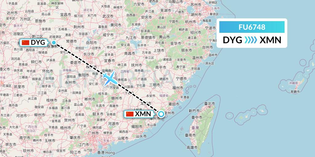 FU6748 Fuzhou Airlines Flight Map: Dayong to Xiamen