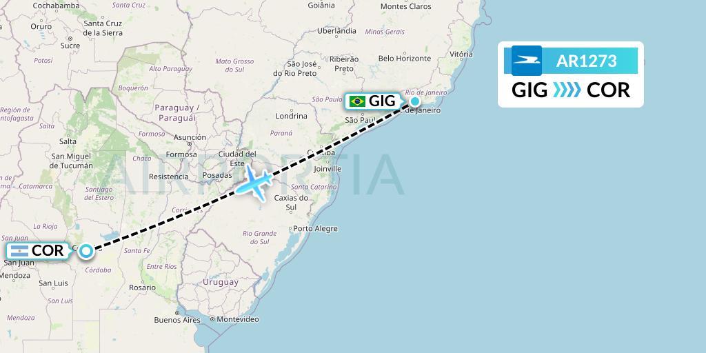 AR1273 Aerolineas Argentinas Flight Map: Rio de Janeiro to Cordoba