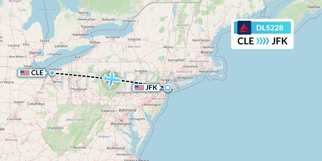 DL5228 Delta Air Lines Flight Map: Cleveland to New York