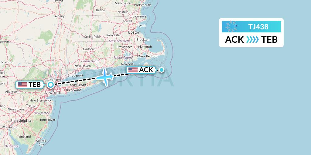 TJ438 Tradewind Aviation Flight Map: Nantucket to Teterboro