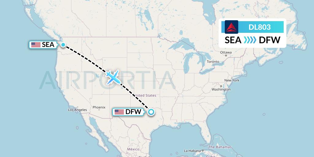 DL803 Delta Air Lines Flight Map: Seattle to Dallas
