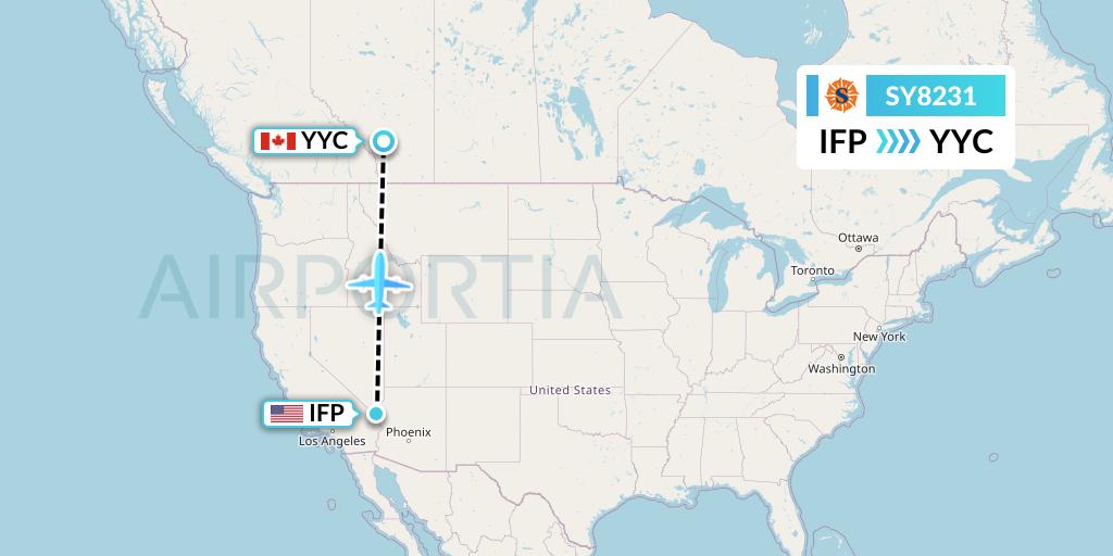 SY8231 Sun Country Airlines Flight Map: Bullhead City to Calgary