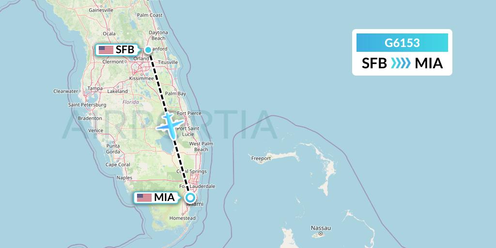 G6153 Fly Arna Flight Map: Orlando to Miami