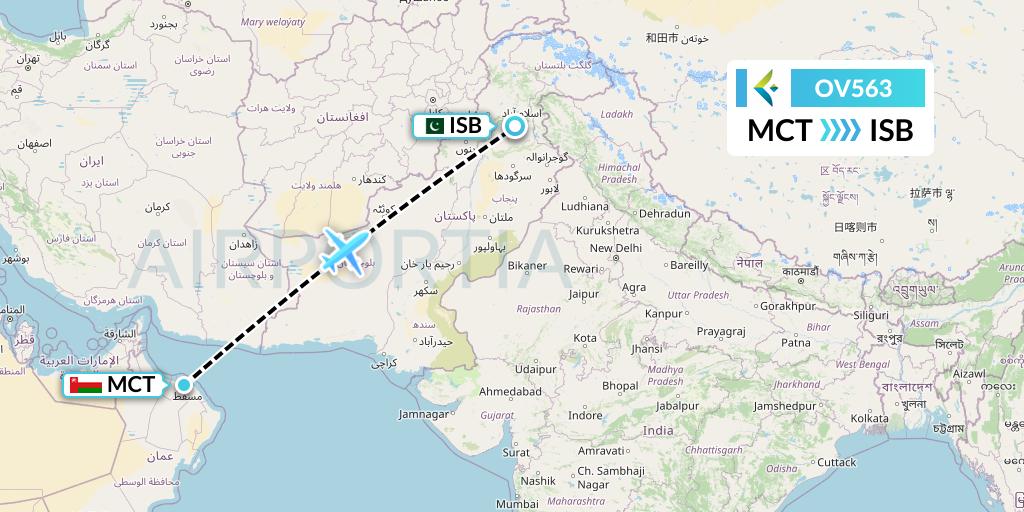 OV563 SalamAir Flight Map: Muscat to Islamabad