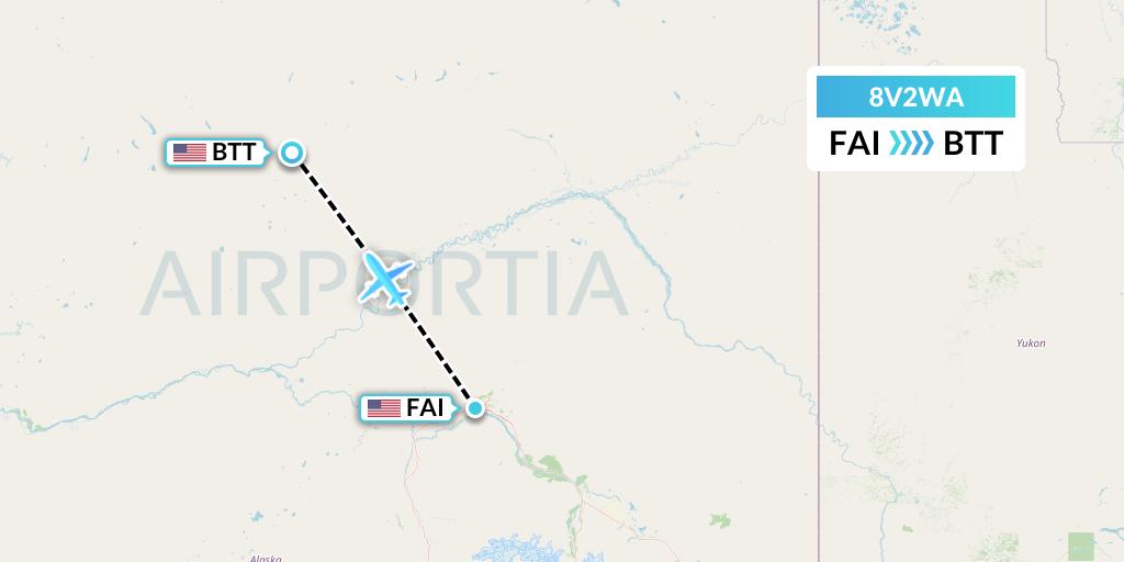 8V2WA Wright Air Service Flight Map: Fairbanks to Bettles