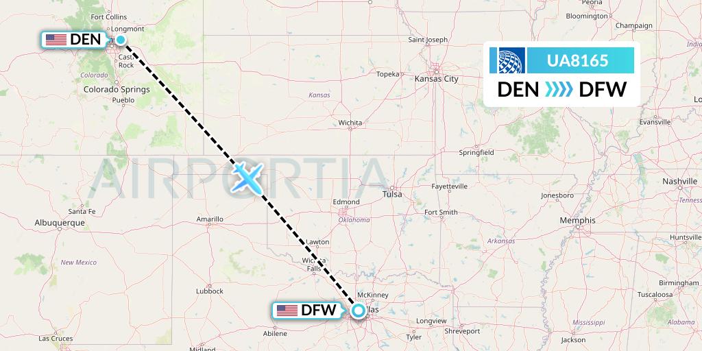UA8165 United Airlines Flight Map: Denver to Dallas