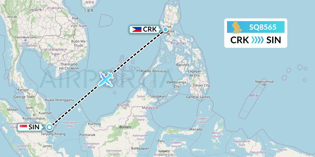 SQ8565 Singapore Airlines Flight Map: Angeles City to Singapore