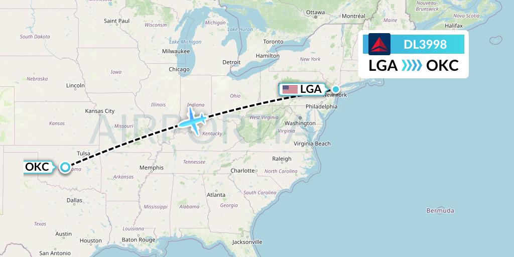 DL3998 Delta Air Lines Flight Map: New York to Oklahoma City