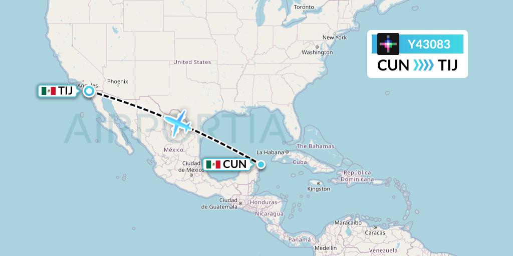 Y43083 Volaris Flight Map: Cancun to Tijuana