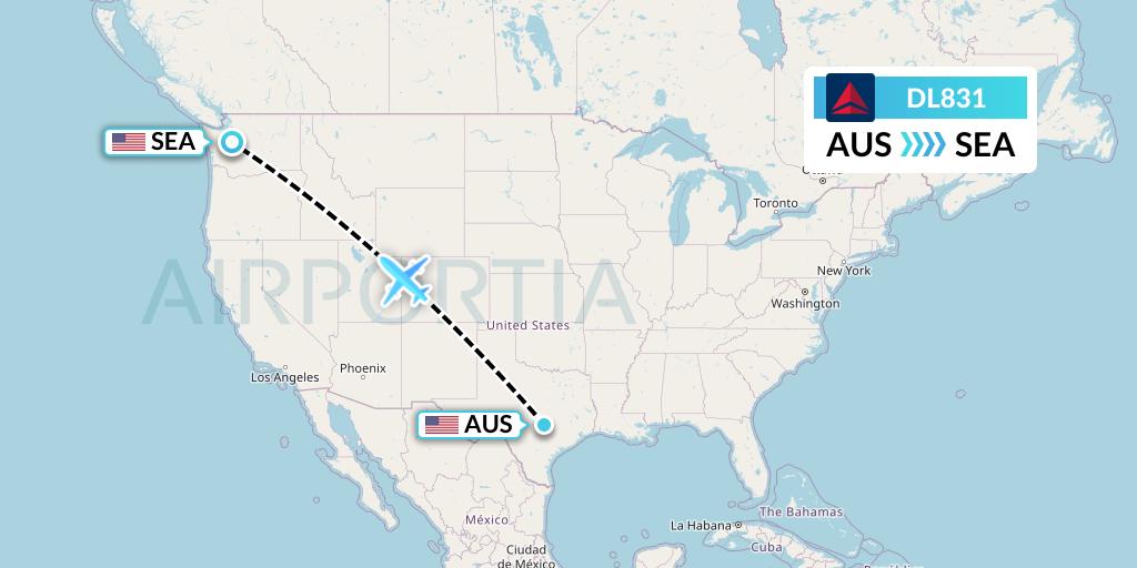 DL831 Delta Air Lines Flight Map: Austin to Seattle