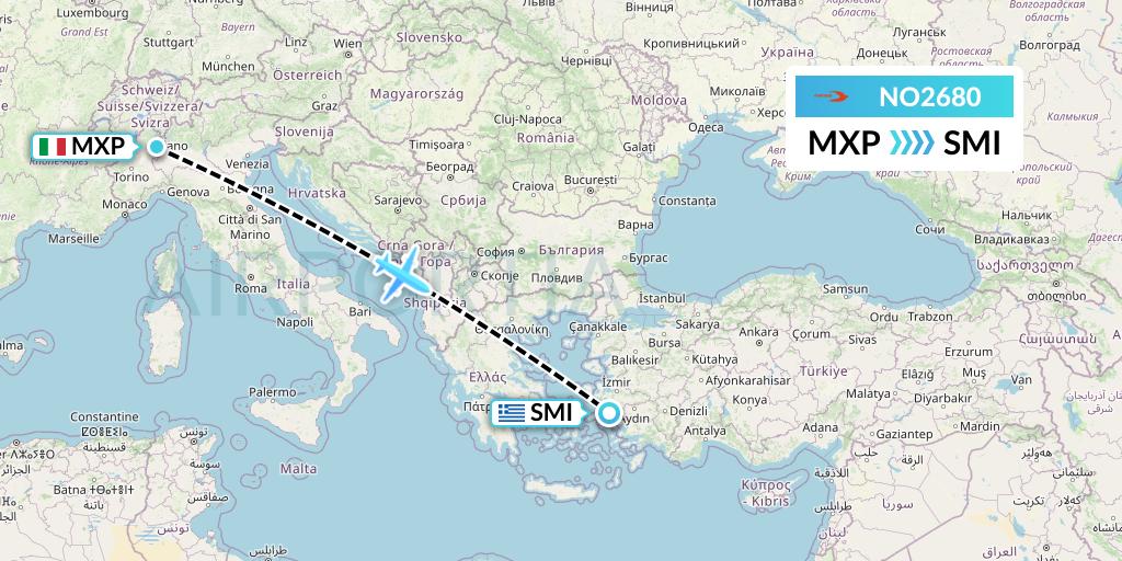 NO2680 Neos Flight Map: Milan to Samos