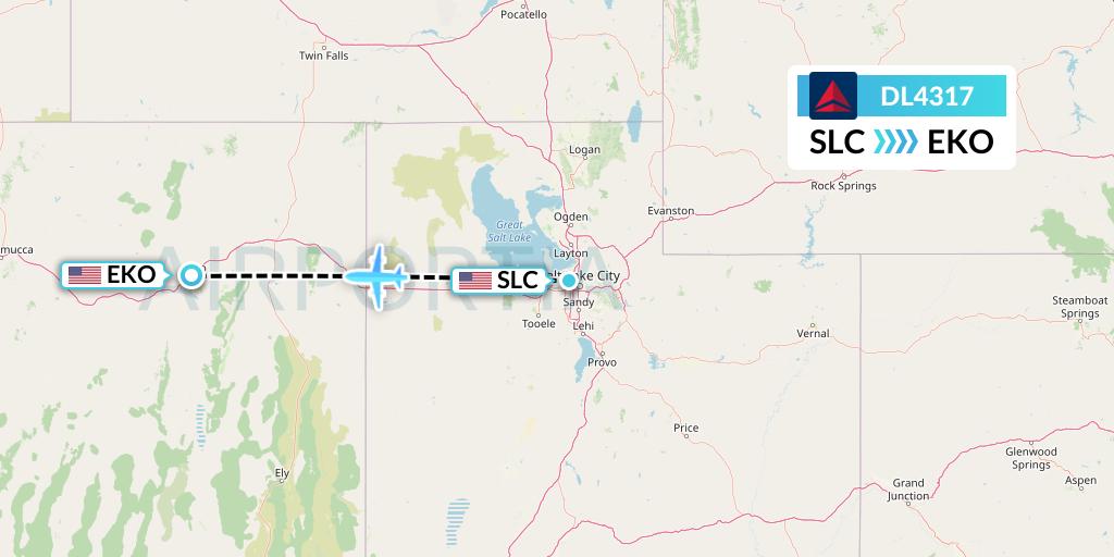 DL4317 Delta Air Lines Flight Map: Salt Lake City to Elko