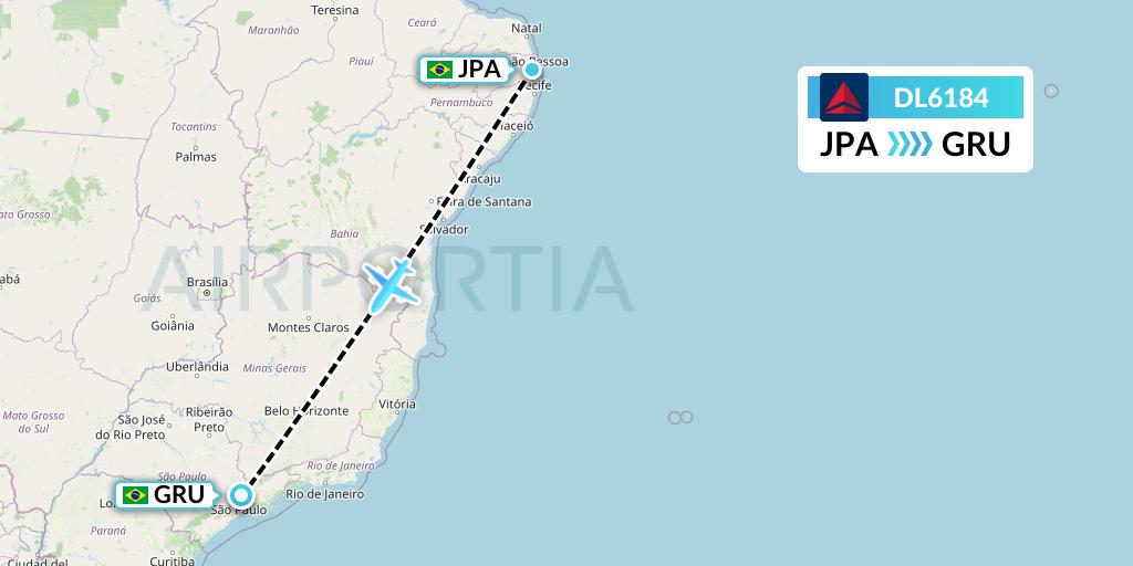 DL6184 Delta Air Lines Flight Map: Joao Pessoa to Sao Paulo