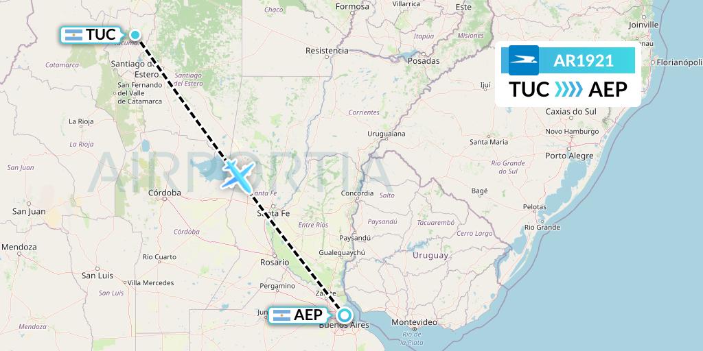AR1921 Aerolineas Argentinas Flight Map: Tucuman to Buenos Aires