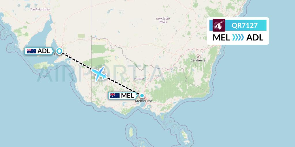 QR7127 Qatar Airways Flight Map: Melbourne to Adelaide