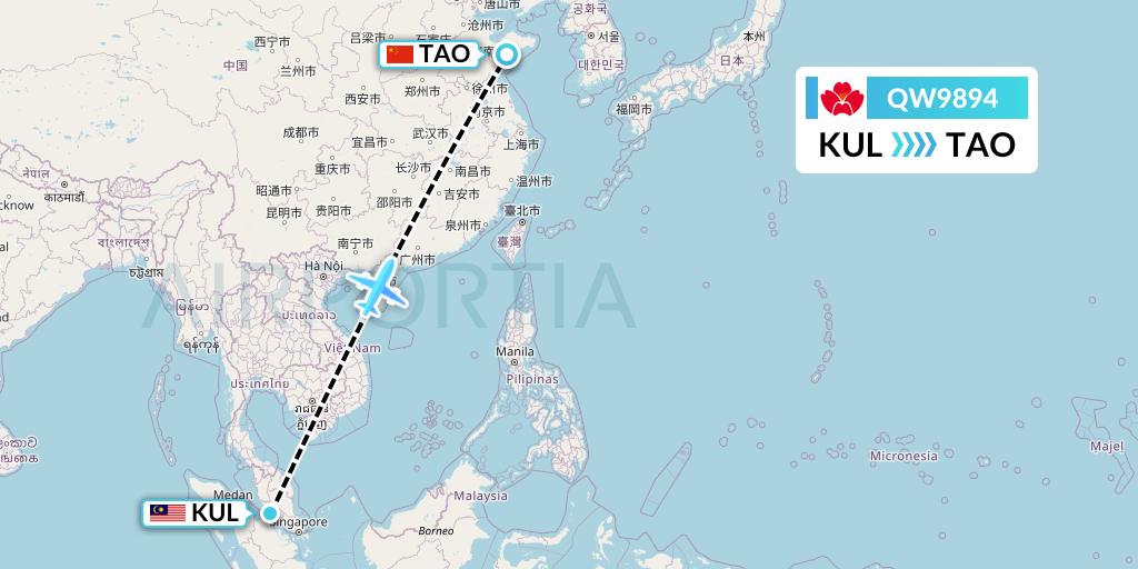 QW9894 Qingdao Airlines Flight Map: Kuala Lumpur to Qingdao