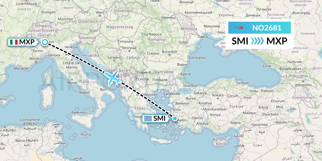 NO2681 Neos Flight Map: Samos to Milan