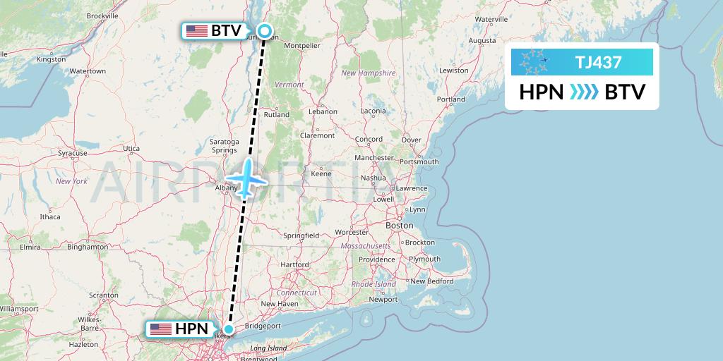 TJ437 Tradewind Aviation Flight Map: White Plains to Burlington