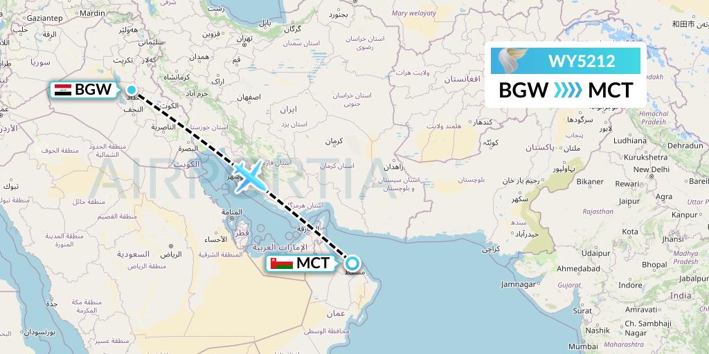 WY5212 Oman Air Flight Map: Baghdad to Muscat