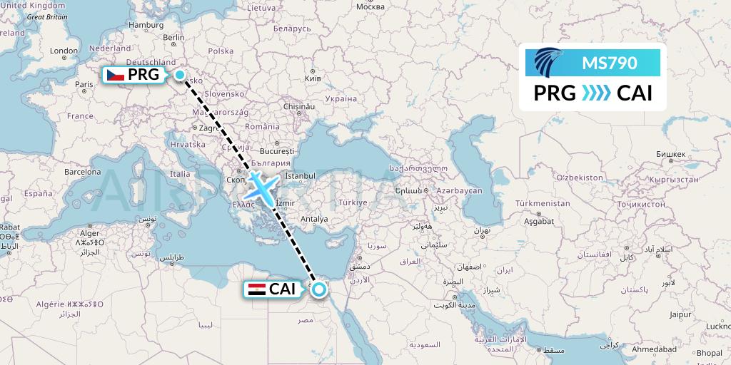 MS790 EgyptAir Flight Map: Prague to Cairo