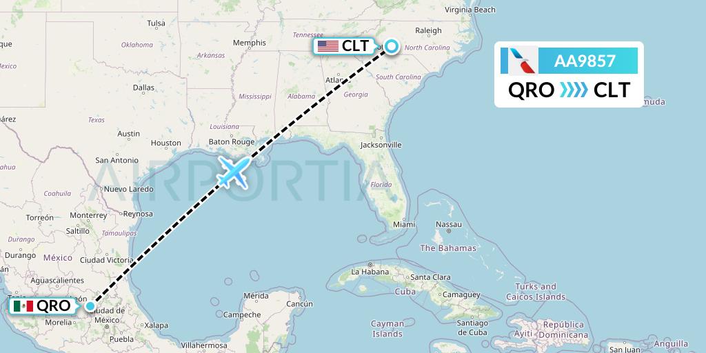 AA9857 American Airlines Flight Map: Queretaro to Charlotte