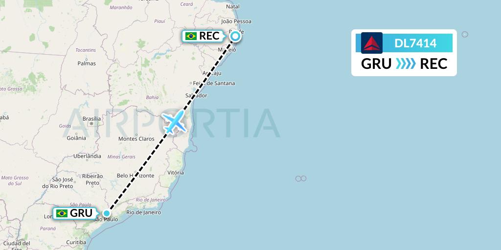 DL7414 Delta Air Lines Flight Map: Sao Paulo to Recife