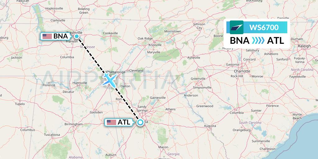 WS6700 WestJet Flight Map: Nashville to Atlanta