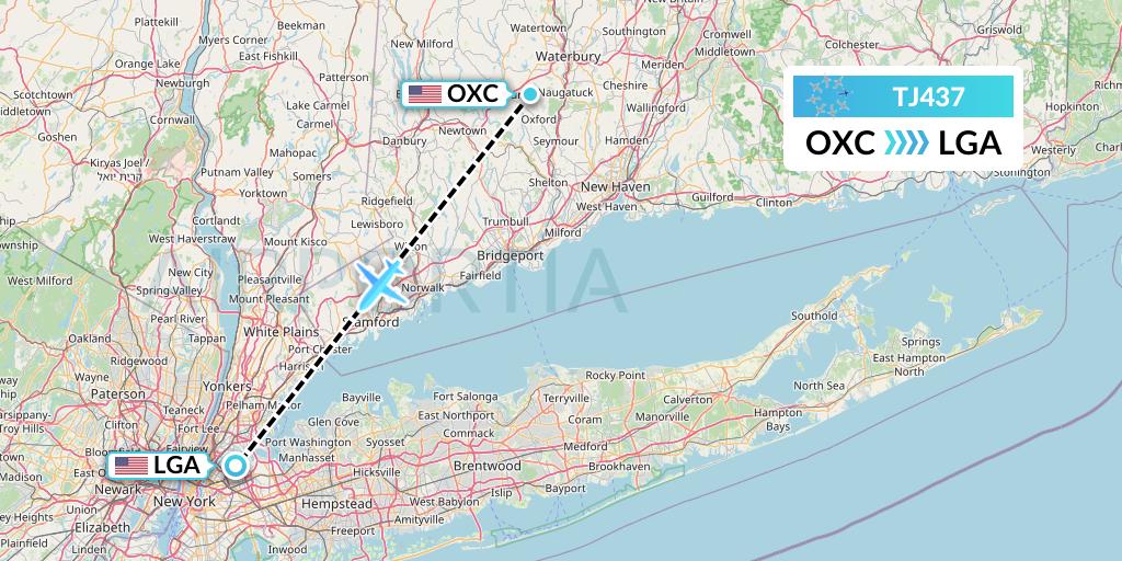 TJ437 Tradewind Aviation Flight Map: Oxford to New York