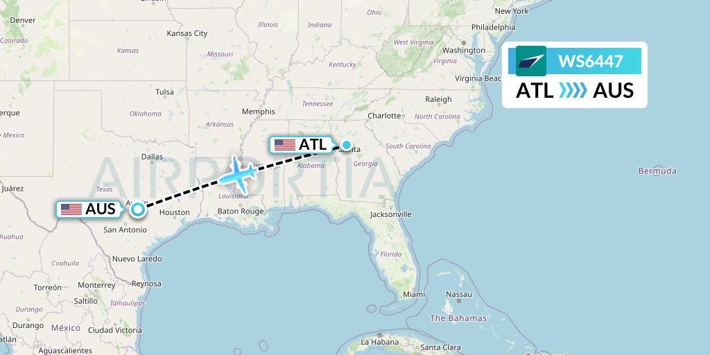WS6447 WestJet Flight Map: Atlanta to Austin