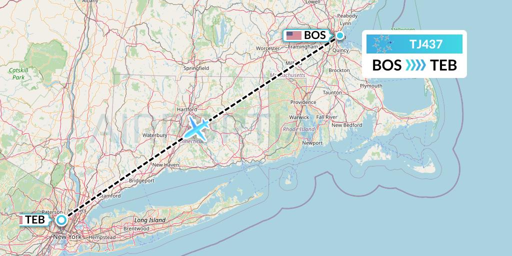 TJ437 Tradewind Aviation Flight Map: Boston to Teterboro