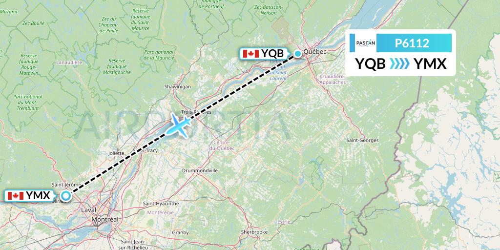 P6112 Pascan Aviation Flight Map: Quebec to Montreal