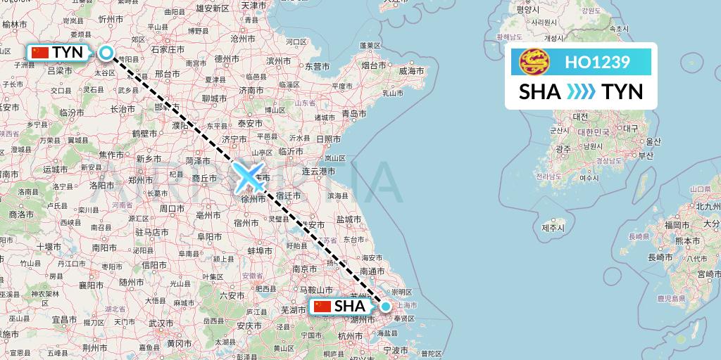 HO1239 Juneyao Airlines Flight Map: Shanghai to Taiyuan