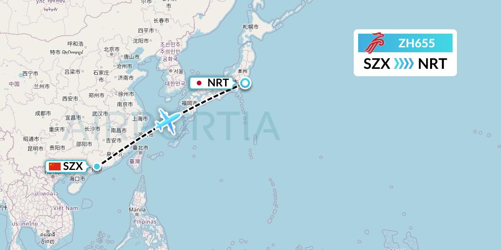 ZH655 Shenzhen Airlines Flight Map: Shenzhen to Tokyo