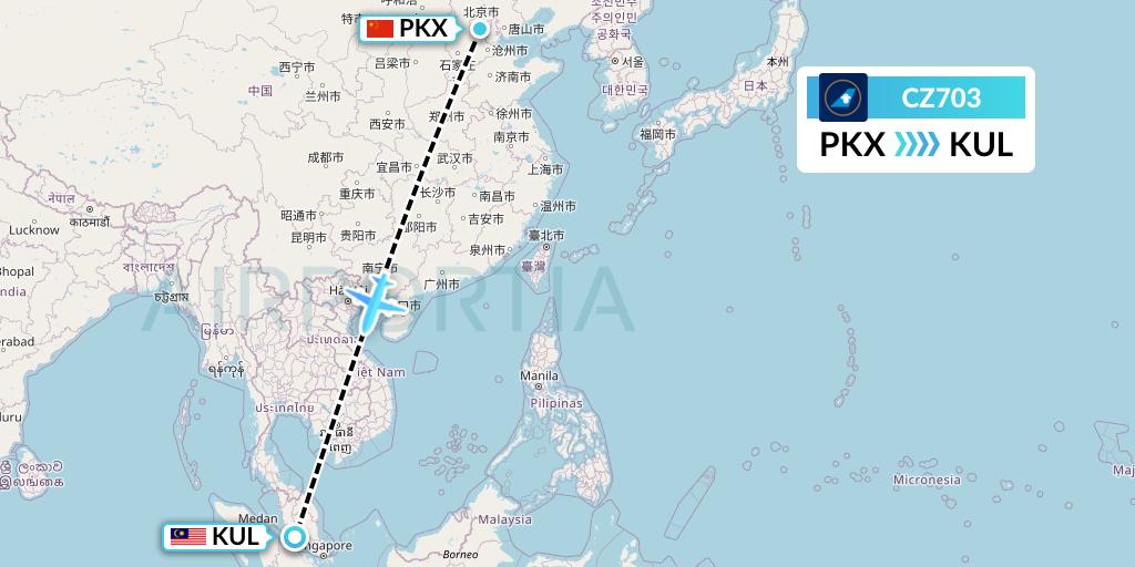 CZ703 China Southern Airlines Flight Map: Beijing to Kuala Lumpur
