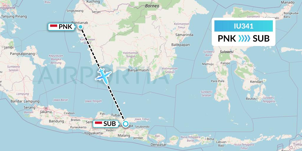 IU341 Pt. Super Air Jet Flight Map: Pontianak to Surabaya